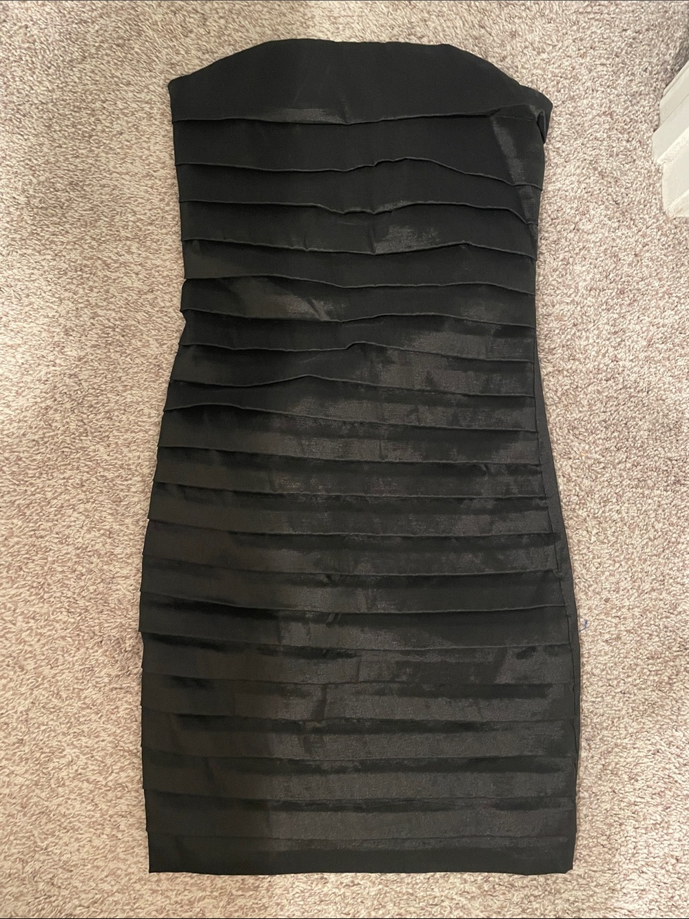 Massimo Dutti Black Strapless Layered Bodycon Dress size 8